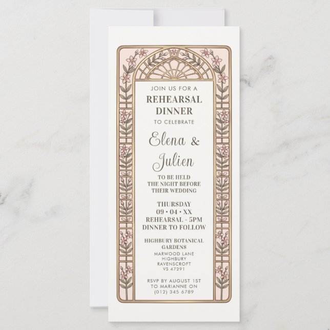 Stained Glass Wedding Rehearsal Dinner Invitation  (Front)