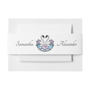 Stained Glass Whimsical Swans Water Lilies Wedding Invitation Belly Band
