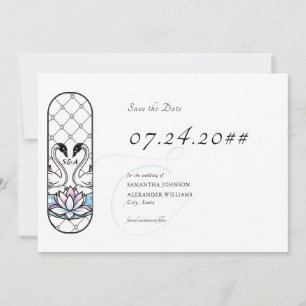 Stained Glass Whimsical Swans Water Lilies Wedding Save The Date