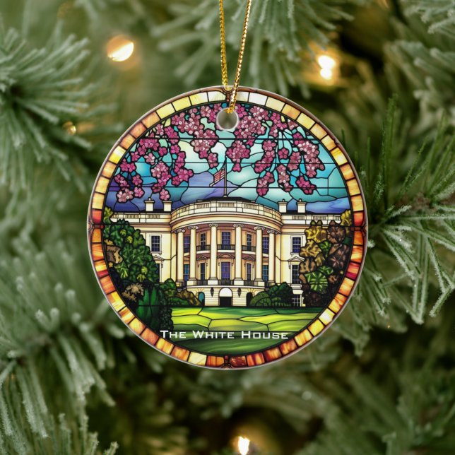 Stained Glass White House Family Vacation Ornament (Tree)