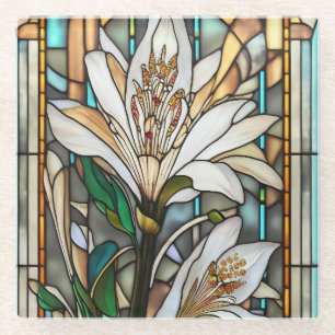 Stained Glass White Lily Illustration Coaster