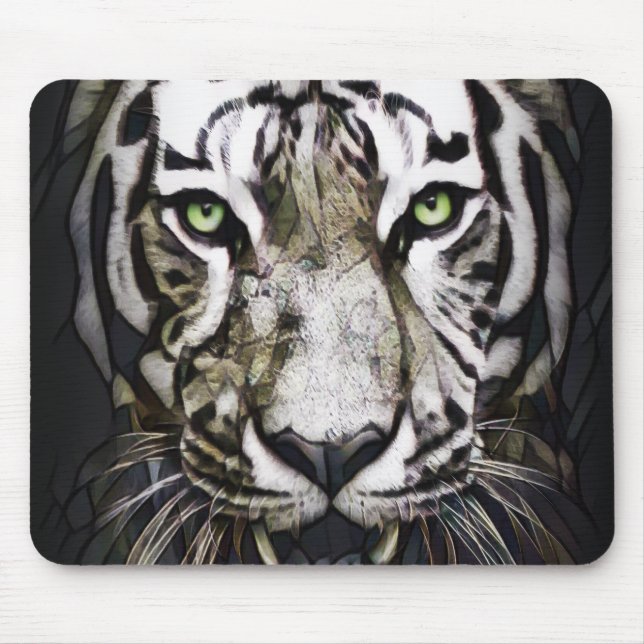 Stained Glass White Tiger Mouse Mat (Front)