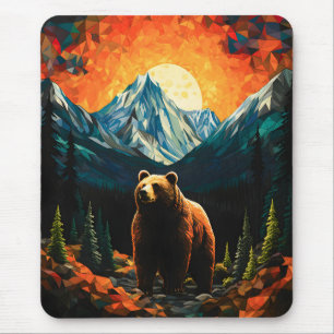 Stained Glass Wildlife Mountain Sunset Bear Mouse Mat