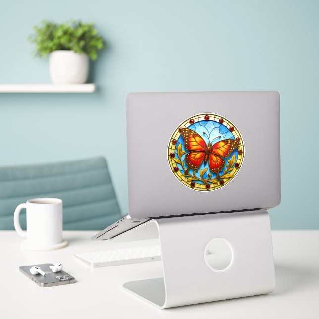 Stained glass window butterfly (Laptop On Desk)