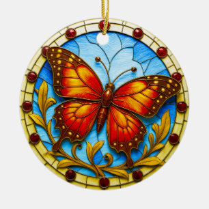 Stained glass window butterfly ceramic tree decoration