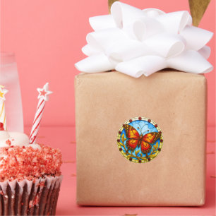 Stained glass window butterfly classic round sticker