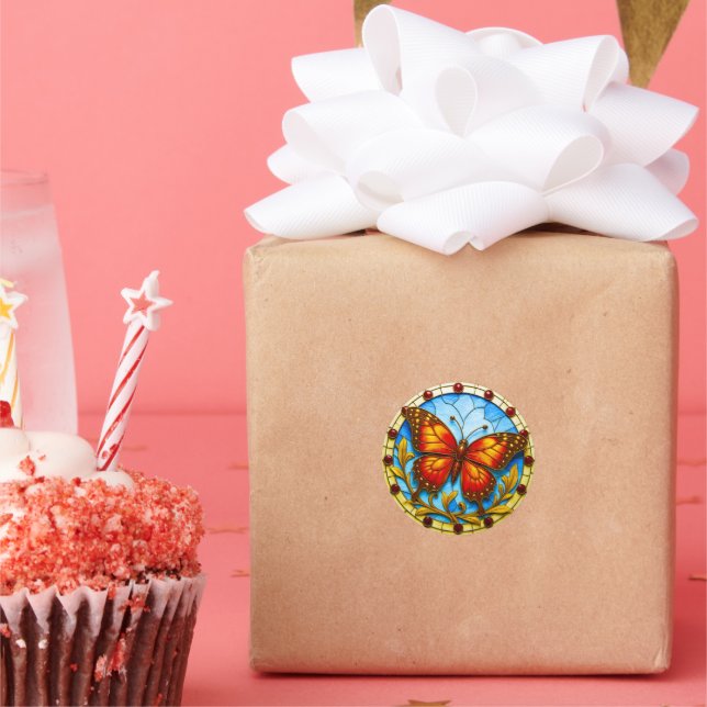 Stained glass window butterfly classic round sticker (Party)