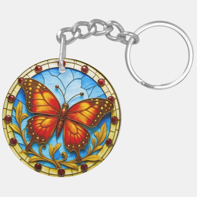 Stained glass window butterfly key ring (Back Left)