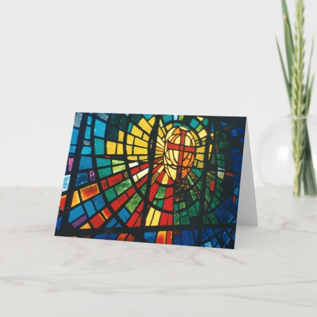 Stained glass window Christian Cross Greeting Card (Front)