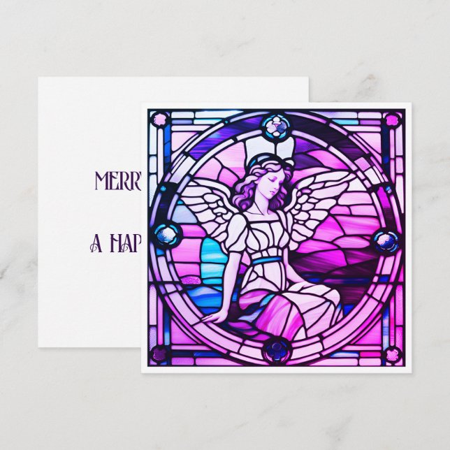 Stained Glass Window Christmas Angel Holiday Card (Front/Back)
