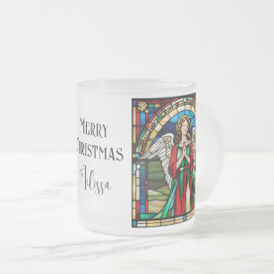 Stained Glass Window Christmas Angel Red And Green Frosted Glass Coffee Mug