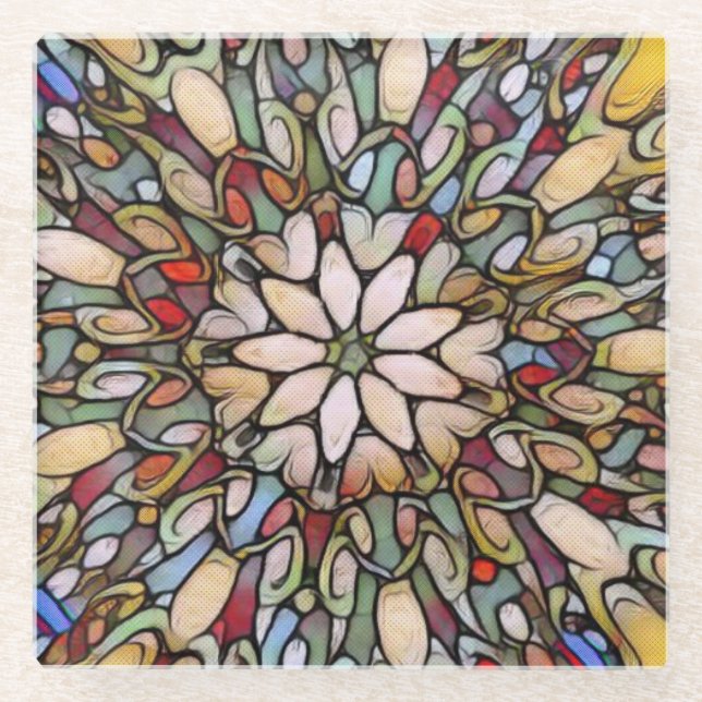 Stained glass window colourful mosaic coaster (Front)