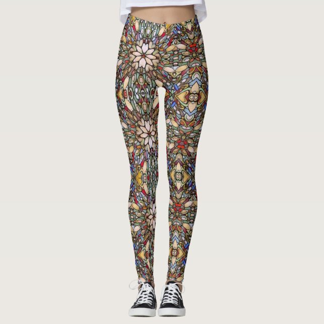 Stained glass window colourful mosaic leggings (Front)