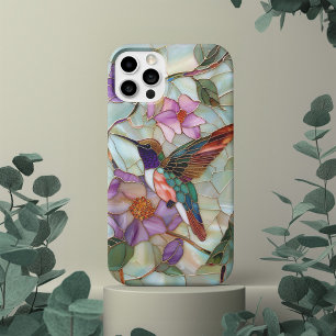Stained Glass Window Colourful Purple Bird Flower iPhone 15 Pro Max Case