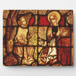 Stained glass window depicting the Annunciation, G Plaque