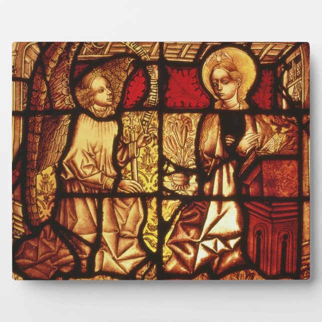 Stained glass window depicting the Annunciation, G Plaque (Front)