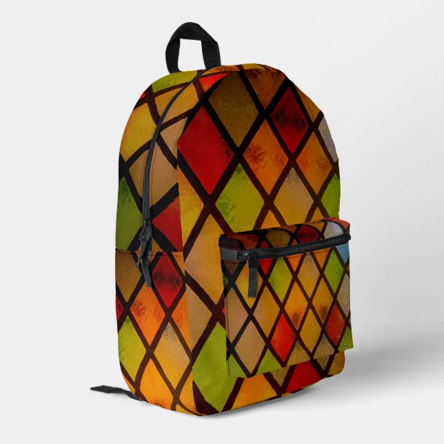 Stained Glass Window Diamond Pattern  Printed Backpack (Back Corner Left)
