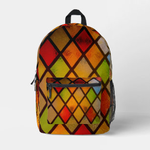 Stained Glass Window Diamond Pattern Printed Backpack
