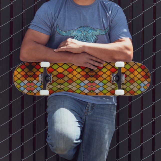 Stained Glass Window Diamond Pattern  Skateboard (Outdoor 3)