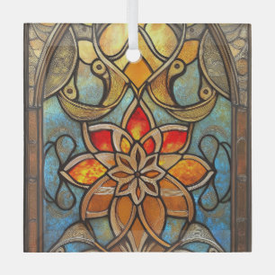 Stained glass window in blue, orange and gold tree decoration