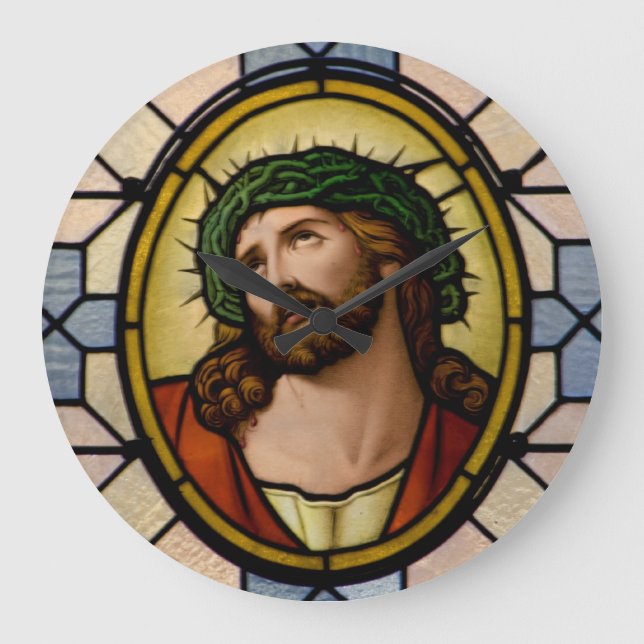Stained Glass Window Jesus Large Clock (Front)
