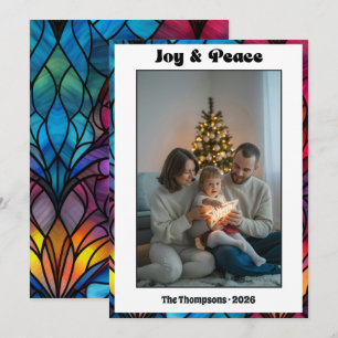 Stained Glass Window Joy & Peace Christmas Photo Holiday Card