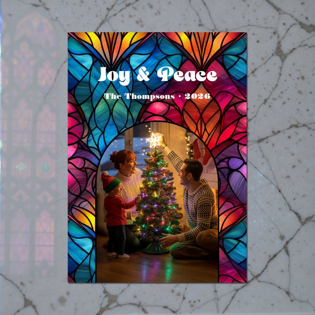 Stained Glass Window Joy & Peace Christmas Photo Holiday Card (Stained Glass Window Joy & Peace Christmas Photo Holiday Card)