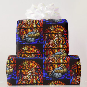 Stained Glass Window Nativity Baby Jesus Christmas Wrapping Paper