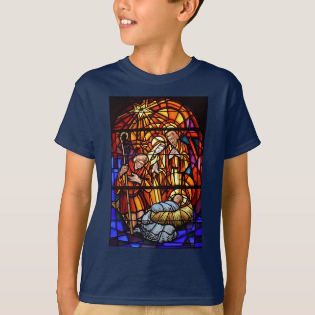 Stained Glass Window Nativity Christmas Child's T-Shirt (Front)