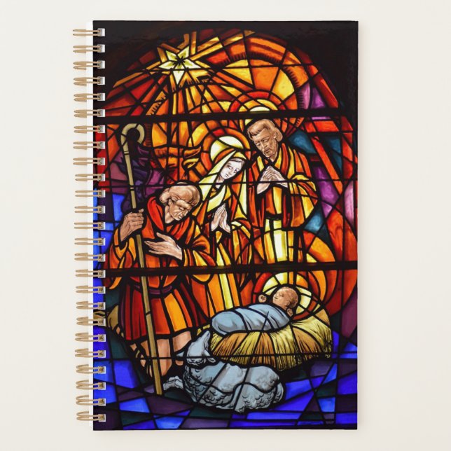 Stained Glass Window Nativity Custom Text Planner (Front)