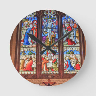Stained glass window round clock
