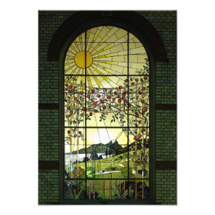 Stained Glass Window Sunrise and Garden Photo Print