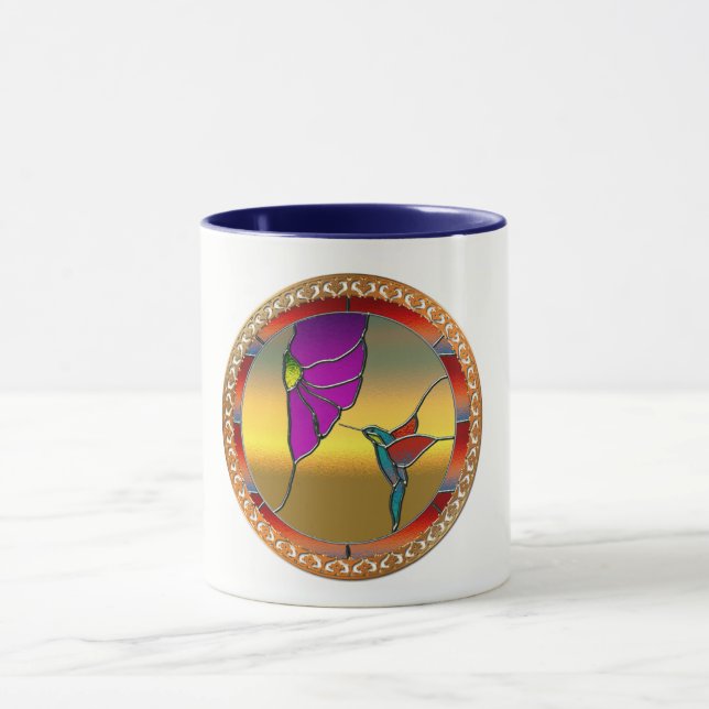 Stained Glass Window Turquoise Hummingbird Mug (Center)