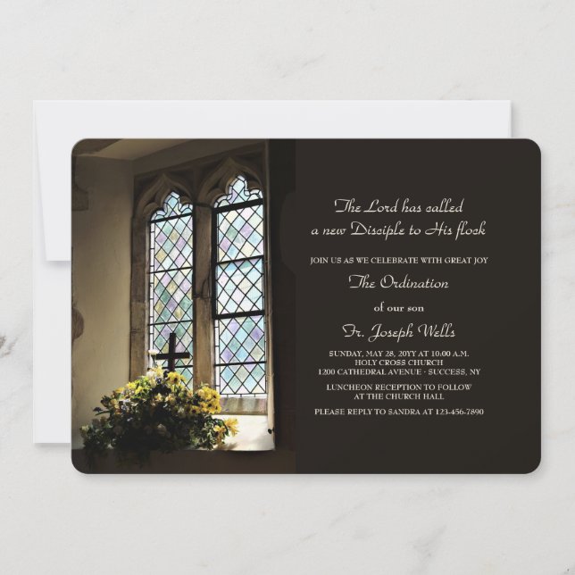 Stained Glass Windows Priest Ordination Invitation (Front)