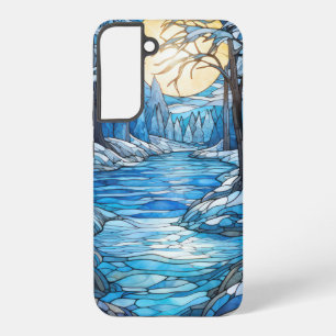 Stained Glass Winter Landscape – Moonlit Forest Samsung Galaxy Case