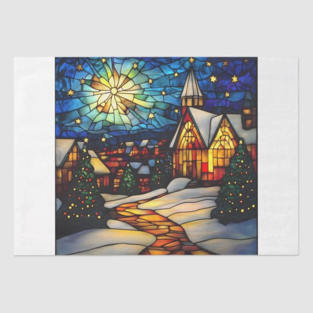 Stained Glass Winter Village Tissue Paper (Front)
