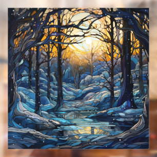 Stained Glass Winter Woods Window Cling