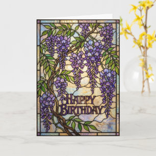 Stained Glass Wisteria Art Nouveau Birthday Card