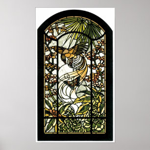 Stained Glass with bird and butterfly Poster