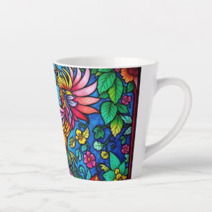 Stained Glass With Bird And Flowers Latte Mug