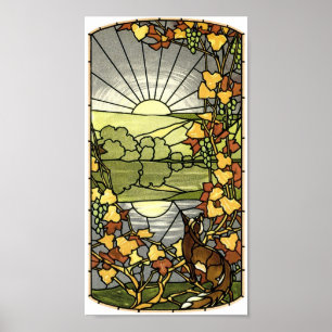 Stained Glass with fox and sun Poster