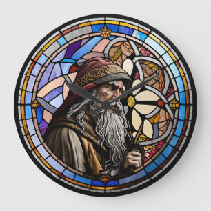 Stained Glass Wizard Design Large Clock