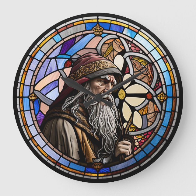 Stained Glass Wizard Design Large Clock (Front)