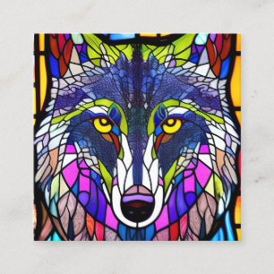 Stained Glass Wolf Graphic Square Business Card