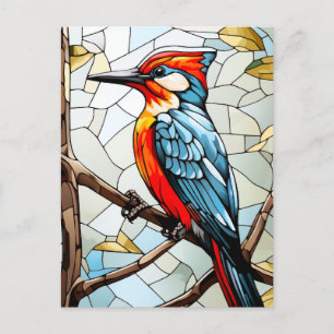 Stained Glass Woodpecker Bird Holiday Postcard