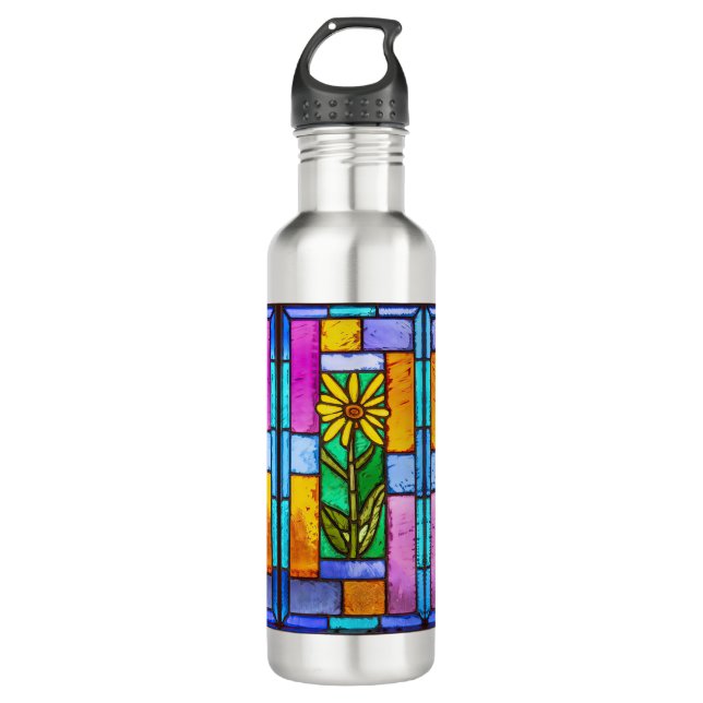 Stained Glass Yellow Daisy 710 Ml Water Bottle (Front)