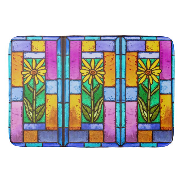 Stained Glass Yellow Daisy Bath Mat (Front)