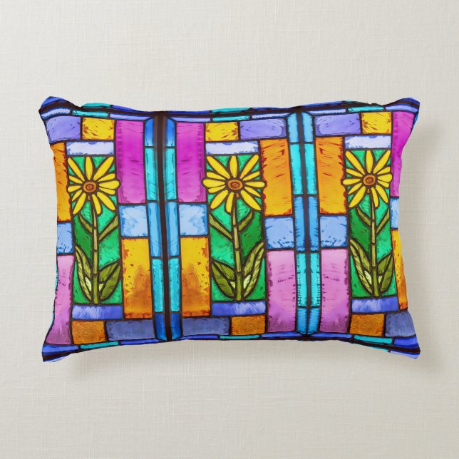 Stained Glass Yellow Daisy Decorative Cushion (Front)