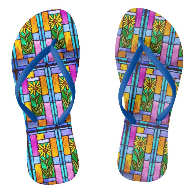 Stained Glass Yellow Daisy Flip Flops (Footbed)