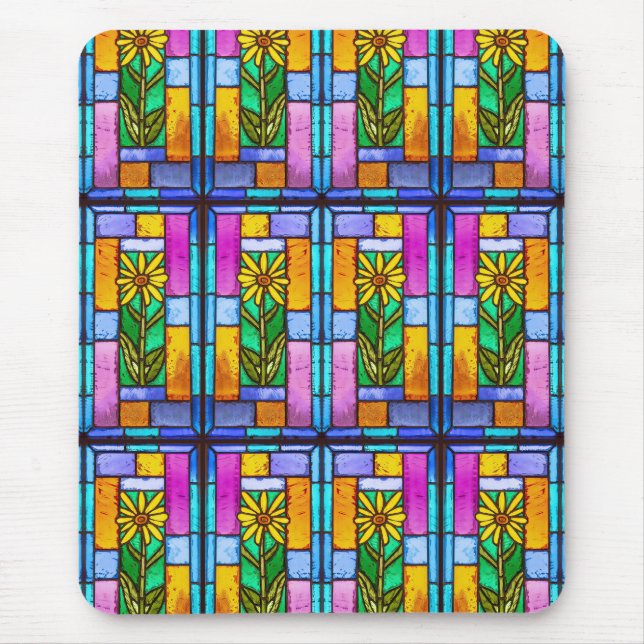 Stained Glass Yellow Daisy Mouse Mat (Front)